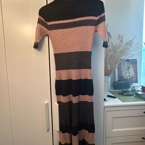 Massimo Dutti Black and Pink Striped Long Sleeve Dress